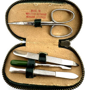 Vintage Travel Manicure Set Made in West Germany Leather Case